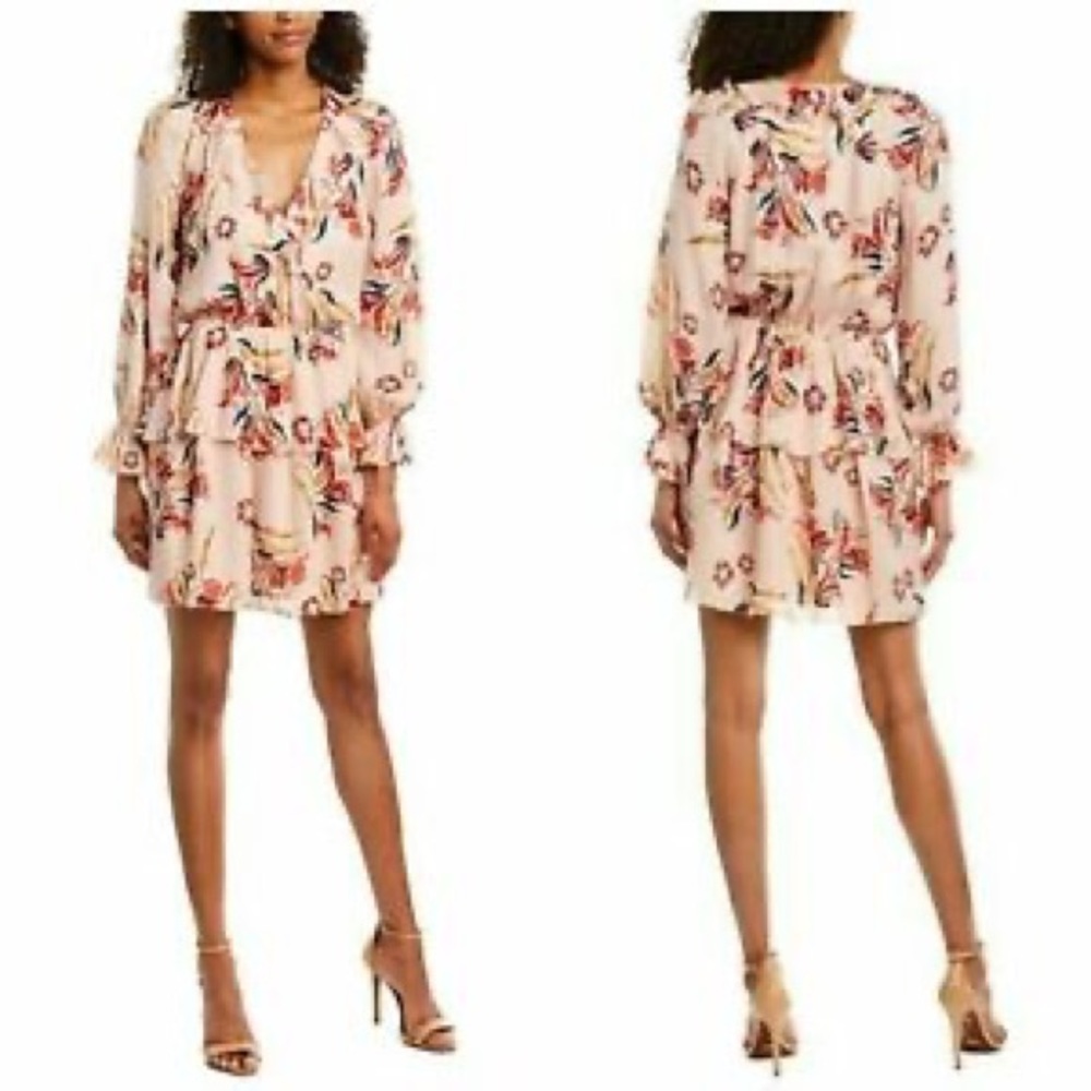 Joie Nour Dress Silk Floral Pink Sky Long Sleeve